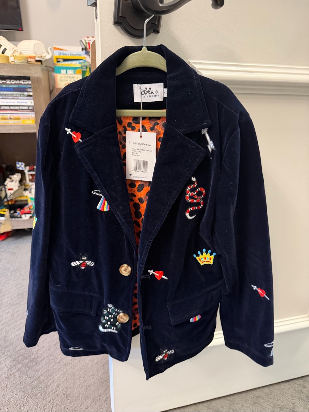 Lola + the boys Kids Navy Embroidered Velvet Blazer Jacket